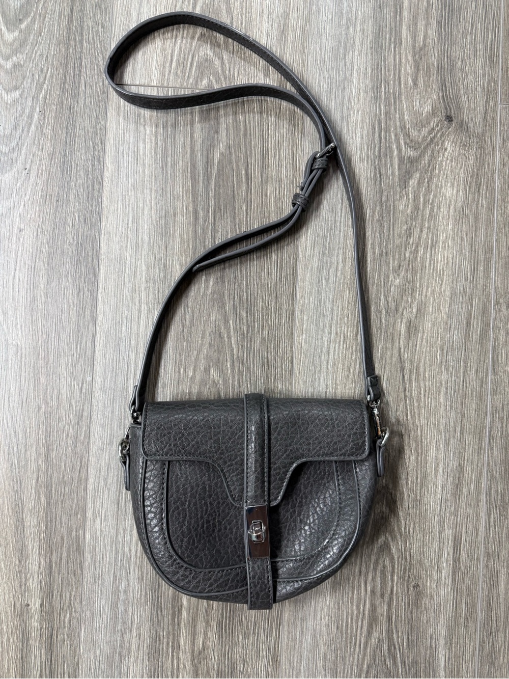Urban Expressions Vegan Leather Rory Crossbody Gray Saddle Bag